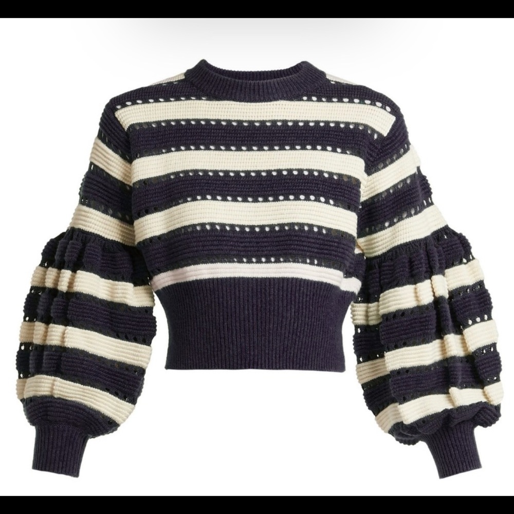 Self Portrait Balloon Sleeve Striped Sweater (Medium)